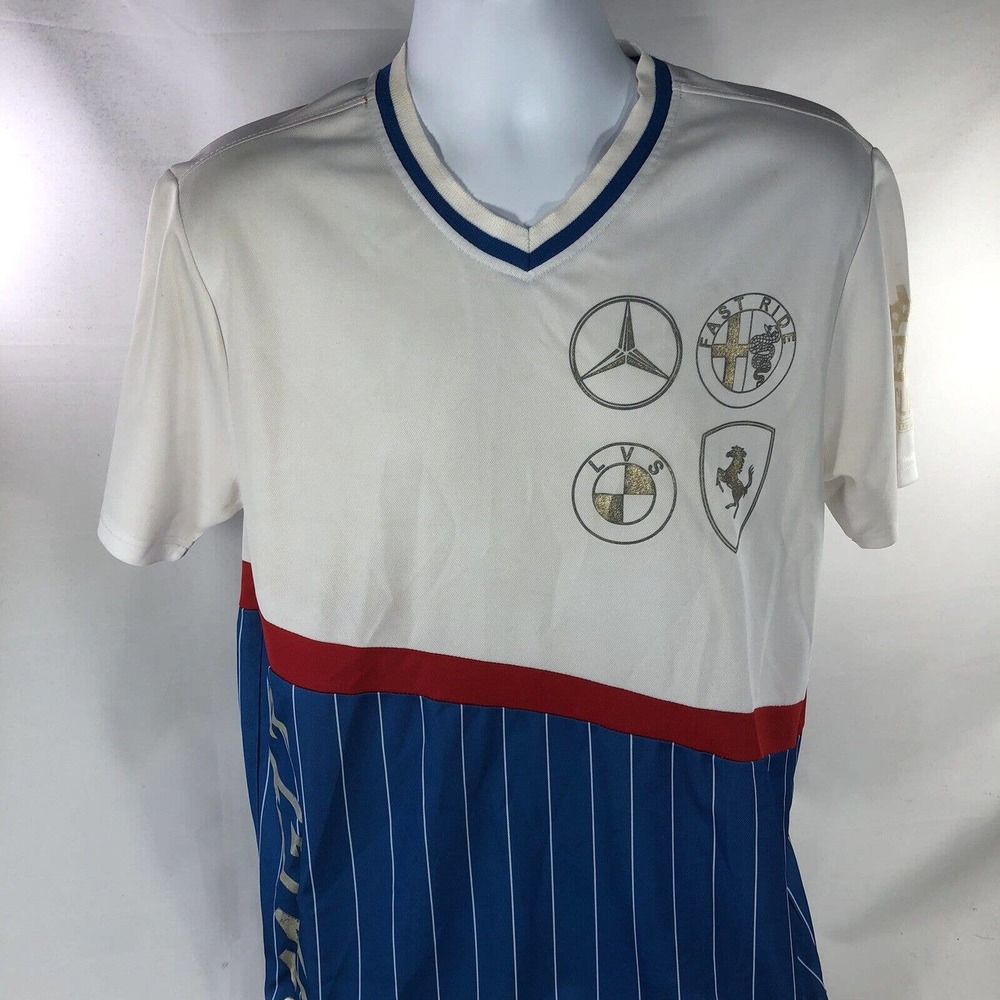 LAVISH SOCIETY RACING JERSEY SHIRT MENS LARGE V NECK SHORT SLEEVE DISCOLORED